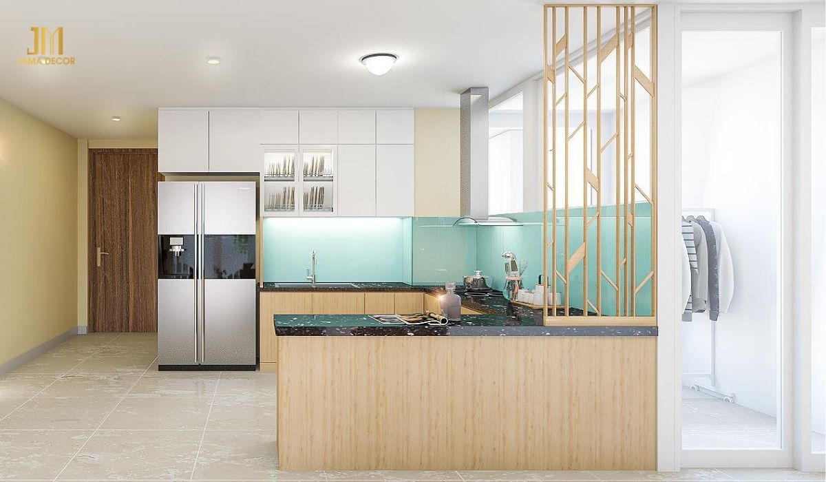 Bố trí bếp theo hình chữ U giúp tạo ra "tam giác bếp" lý tưởng giữa bếp nấu, bồn rửa và tủ lạnh, giúp di chuyển dễ dàng và thuận tiện trong quá trình nấu nướng