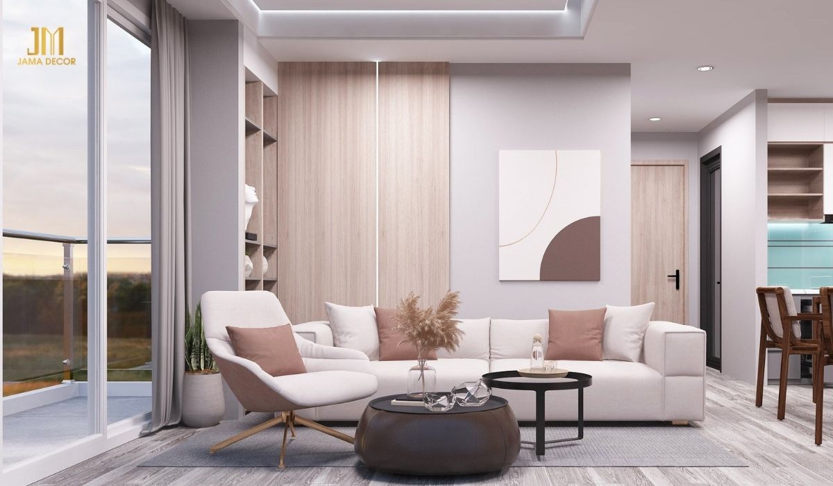 Sử dụng sofa màu sáng và tường màu sáng sẽ giúp đánh lừa thị giác, tạo cảm giác căn phòng rộng rãi và thoáng mát hơn