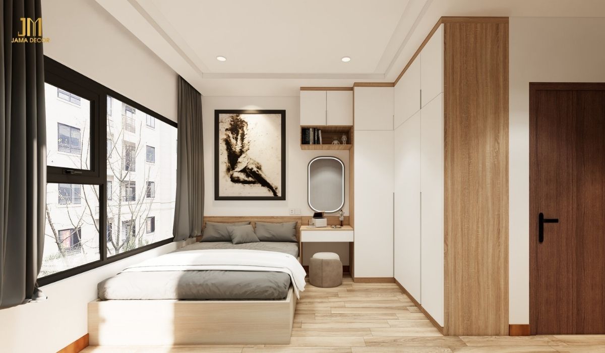 Giường kê ở vị trí thoáng giúp lưu thông khí tốt, tạo môi trường ngủ thoải mái và dễ chịu