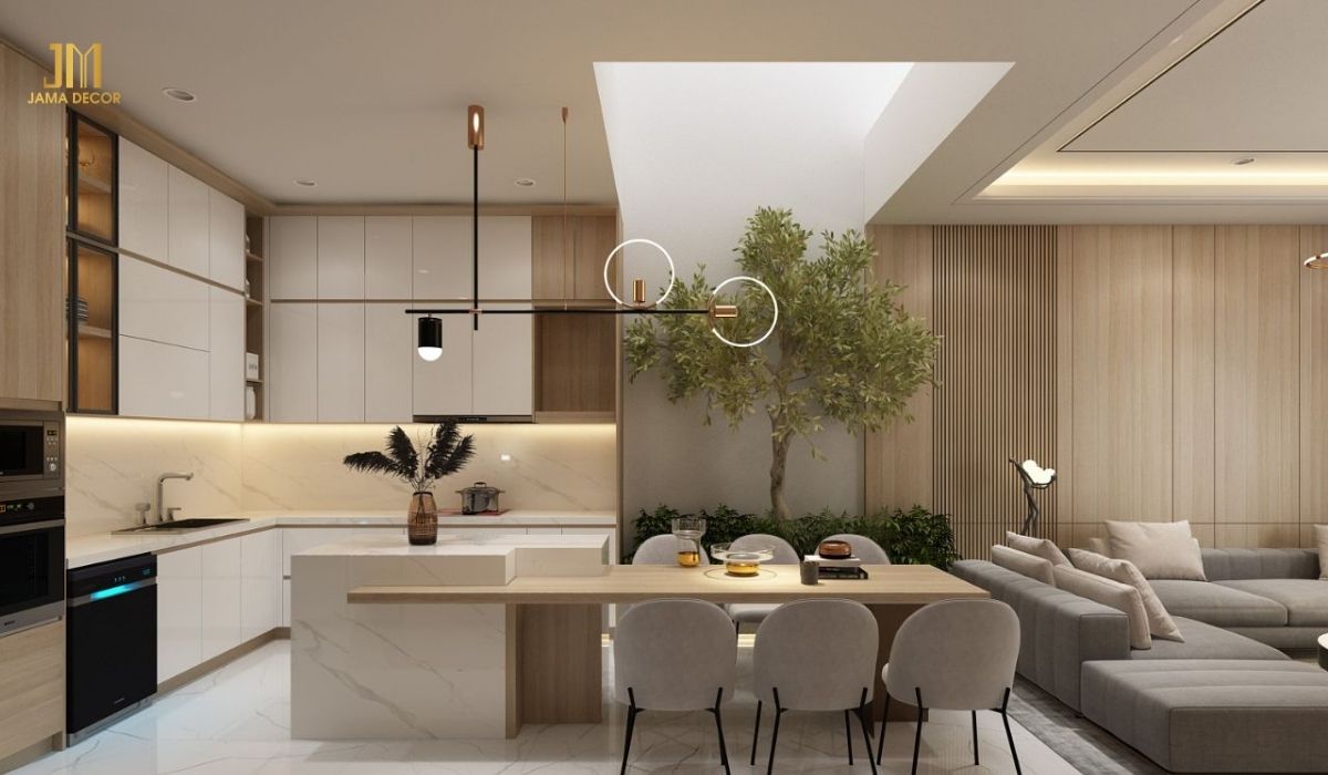 Gian bếp tiện nghi với những đồ nội thất hiện đại