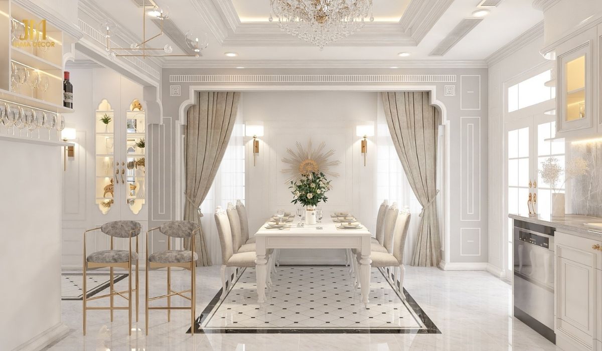 Bàn ăn hình chữ nhật lựa chọn phổ biến cho đại gia đình có thể chứa được nhiều người