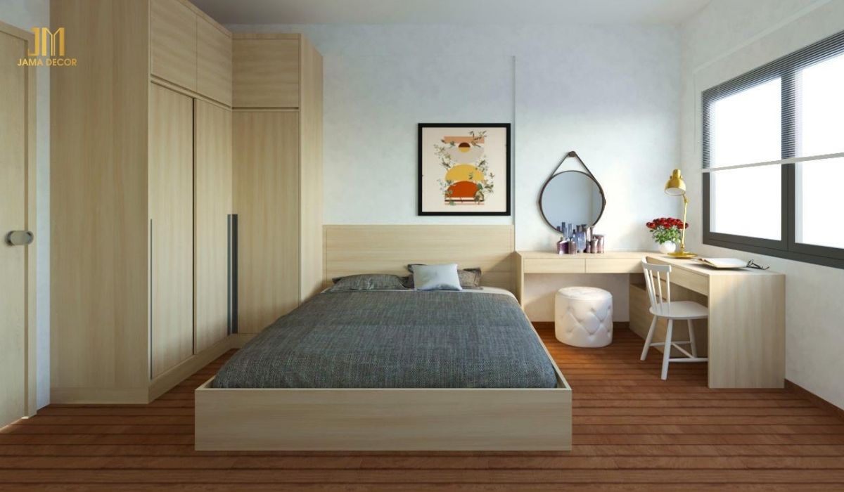 Bàn trang điểm được thiết kế cùng với góc làm không tốn quá nhiều diện tích