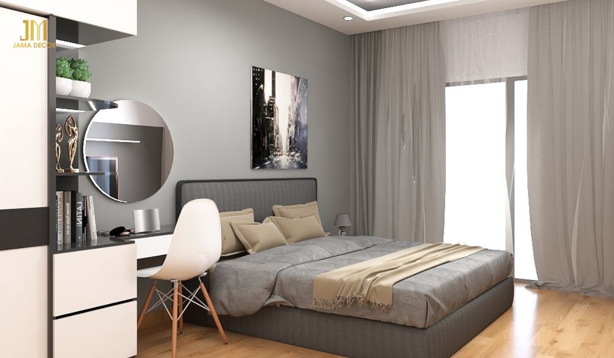 Bàn trang điểm tích hợp kệ sách và tủ quần áo tiện lợi