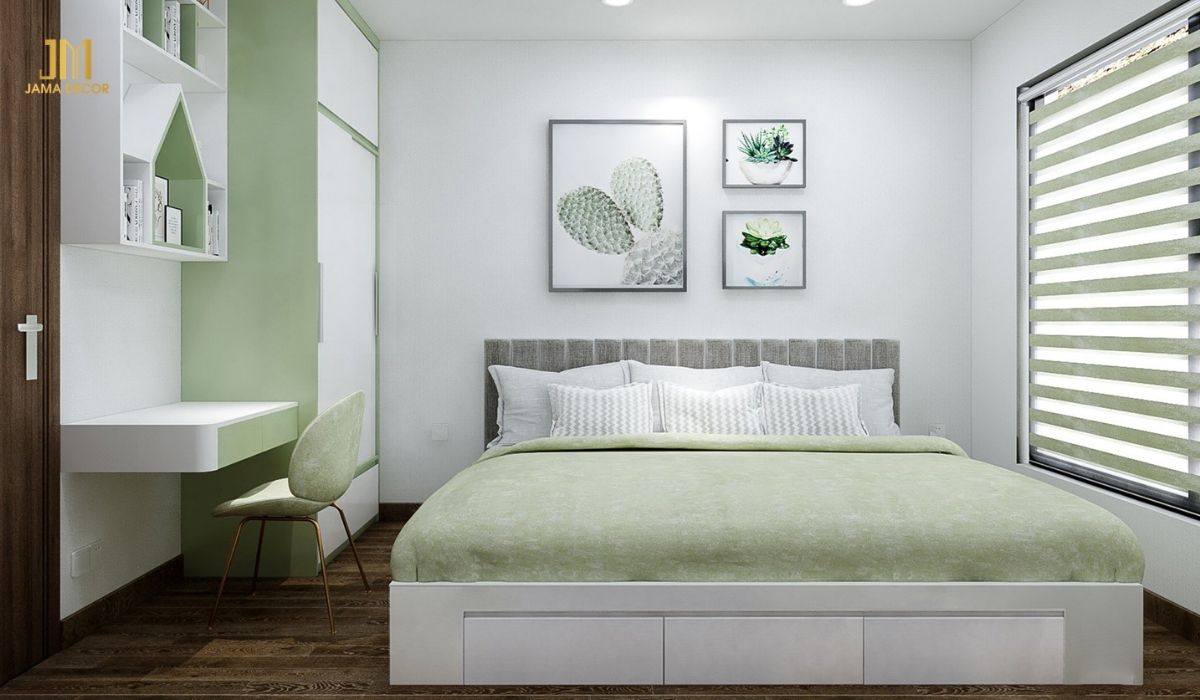 Ánh sáng thông rọi qua cửa sổ chiếu vào phòng ngủ giúp cả căn phòng trở nên sáng sủa hơn