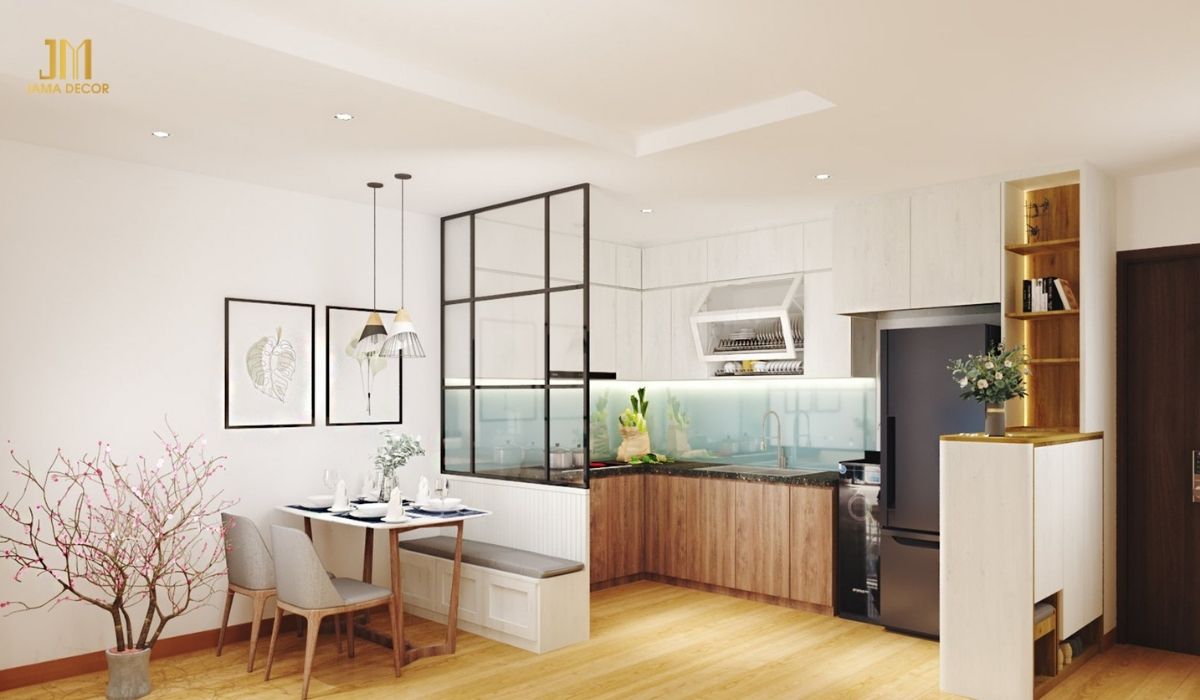 Khu vực bếp nhỏ gọn không chiếm quá nhiều diện tích nhưng vẫn đảm bảo đầy đủ công năng