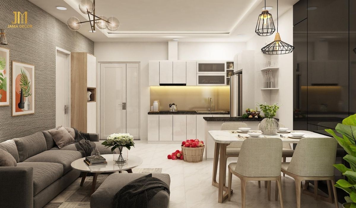 Phòng bếp tại chung cư thường được bố trí theo hình chữ I, chữ L hoặc chữ U để tối ưu hóa diện tích