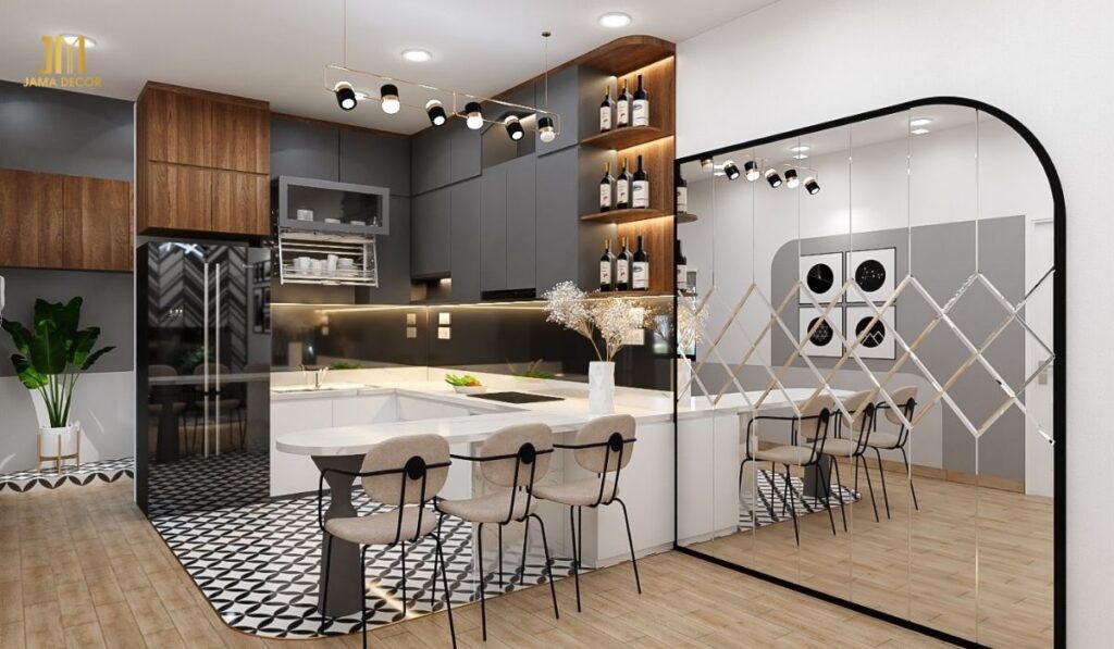 Khi bếp mở ra phòng khách hoặc phòng ăn, mọi người có thể dễ dàng trò chuyện và tương tác với nhau trong khi nấu nướng hoặc ăn uống