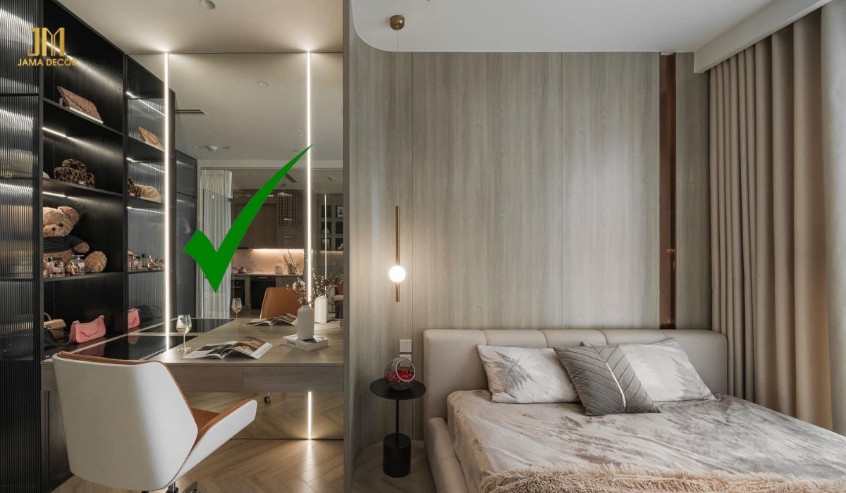 3 cách bố trí giường ngủ chuẩn phong thủy giúp ngủ ngon 13 Hãy đặt gương ở vị trí phù hợp như 2 bên hông giường