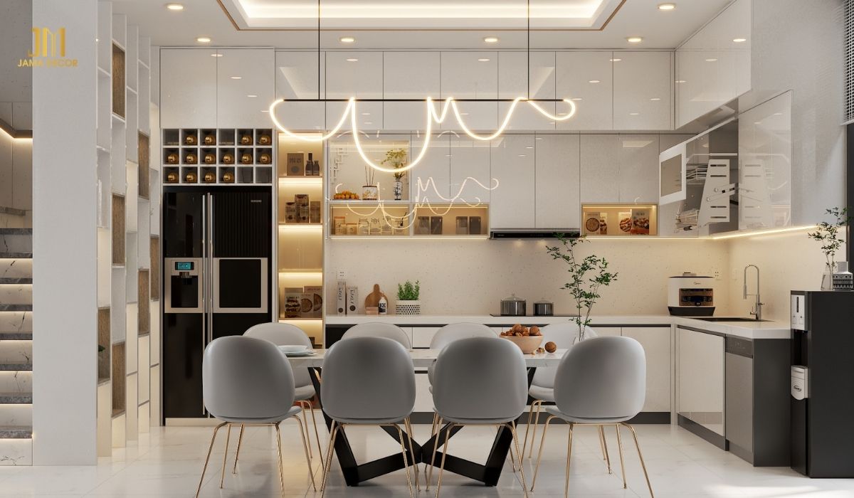 Lựa chọn màu pastel cho căn phòng bếp nhỏ giúp tạo cảm giác thoáng mát và sạch sẽ