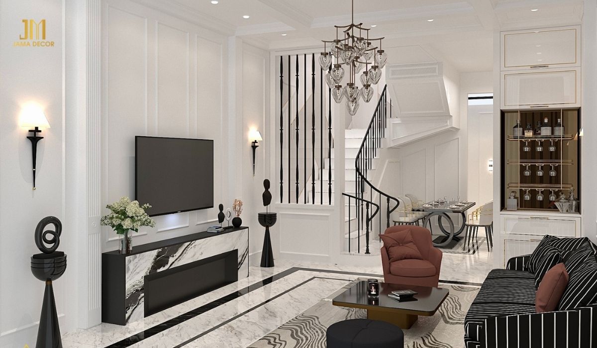 Phòng khách nhà phố trang nhã, toát lên vẻ đẹp tinh tế và sang trọng