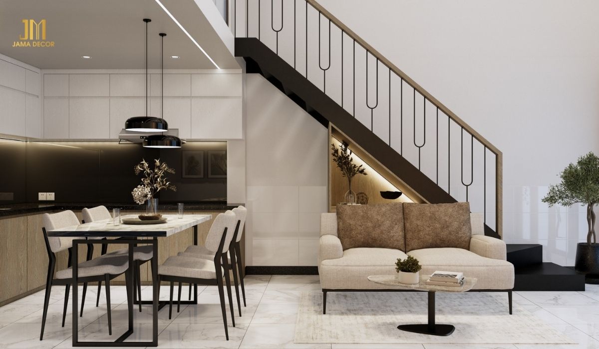 Thiết kế phòng khách liền bếp là một giải pháp hiệu quả cho những ngôi nhà phố có diện tích hạn chế