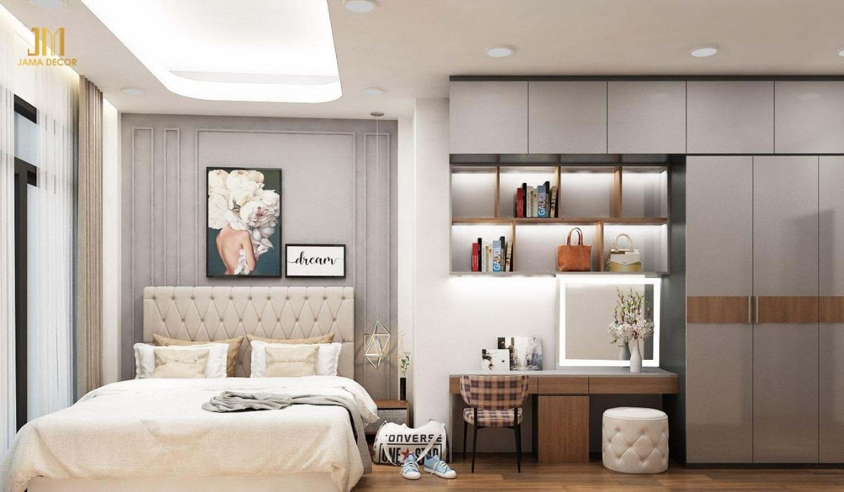 Không gian phòng ngủ trở nên ấm áp hơn nhờ tone màu kem