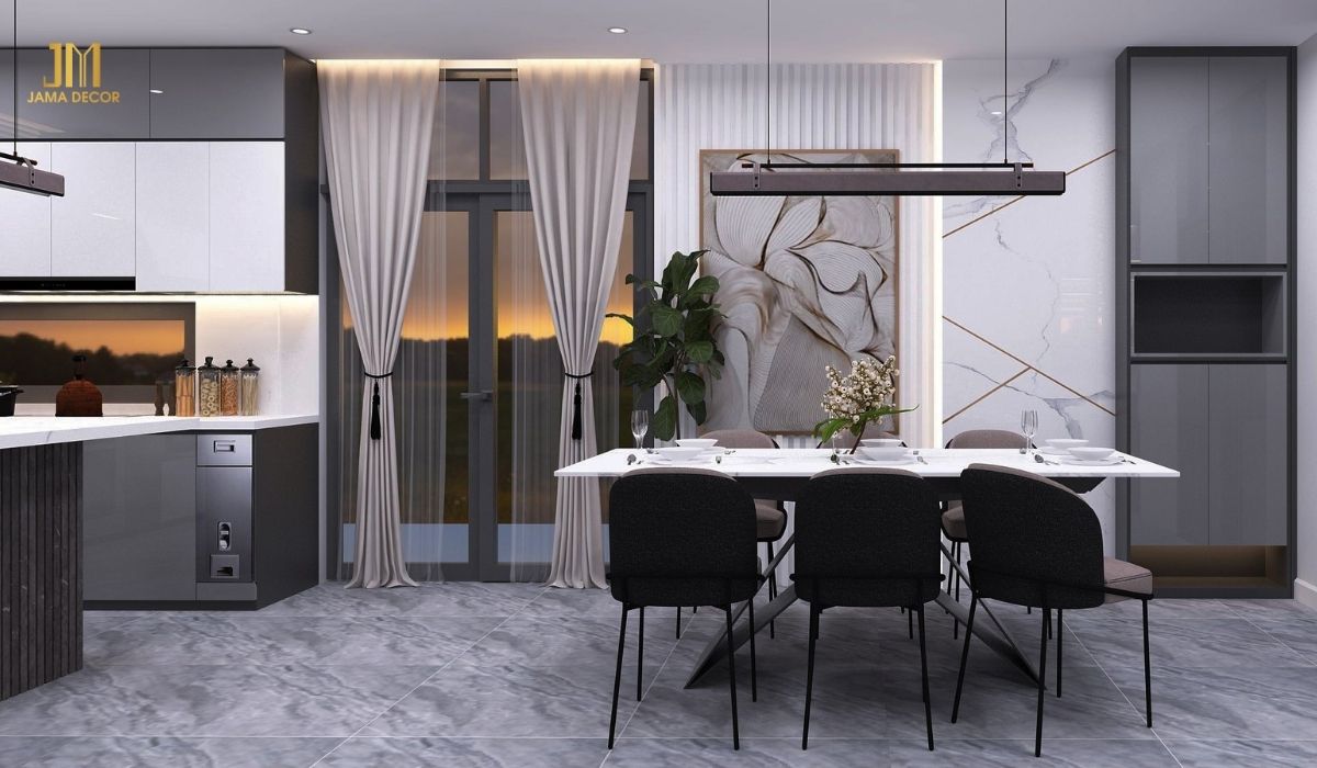 Bàn ăn gần bếp giúp bạn dễ dàng di chuyển thức ăn từ bếp ra bàn ăn và dọn dẹp sau khi ăn