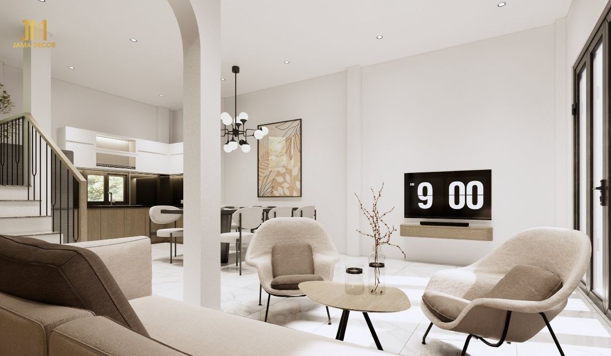 Tận dụng tone màu trắng và hệ thống cửa kính sẽ tạo cảm cảm giác rộng rãi cho không gian