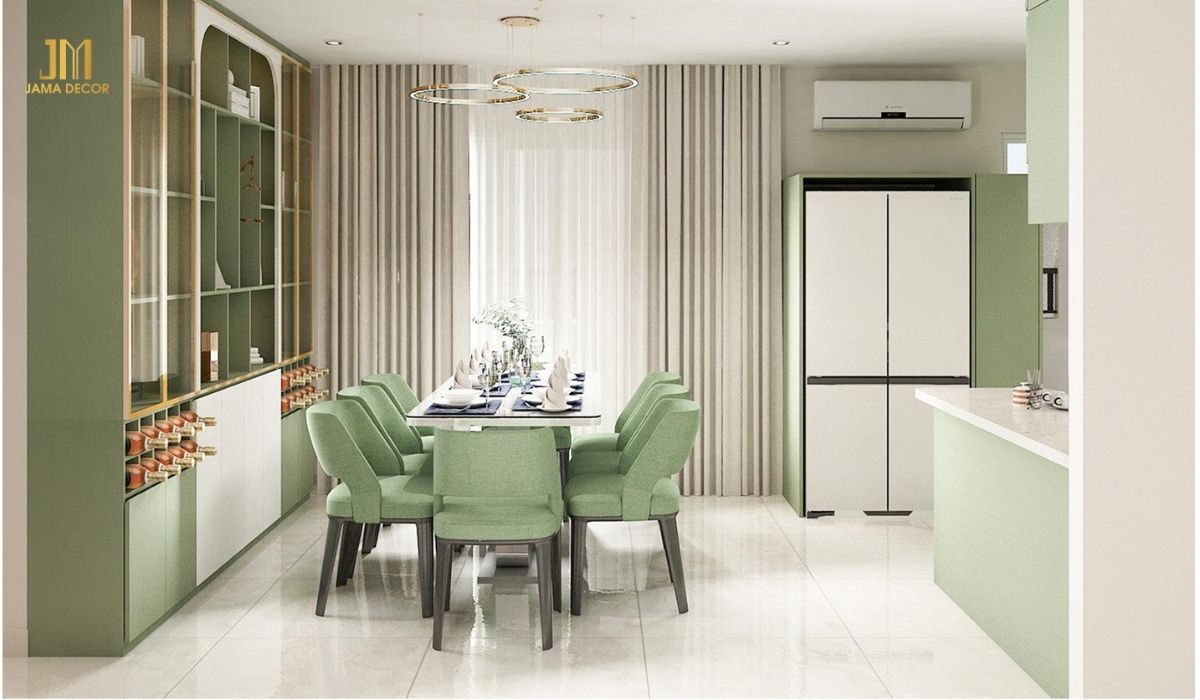 Bếp tích hợp bàn ăn tiện lợi, là nơi cả gia đình quây quần sau một ngày dài