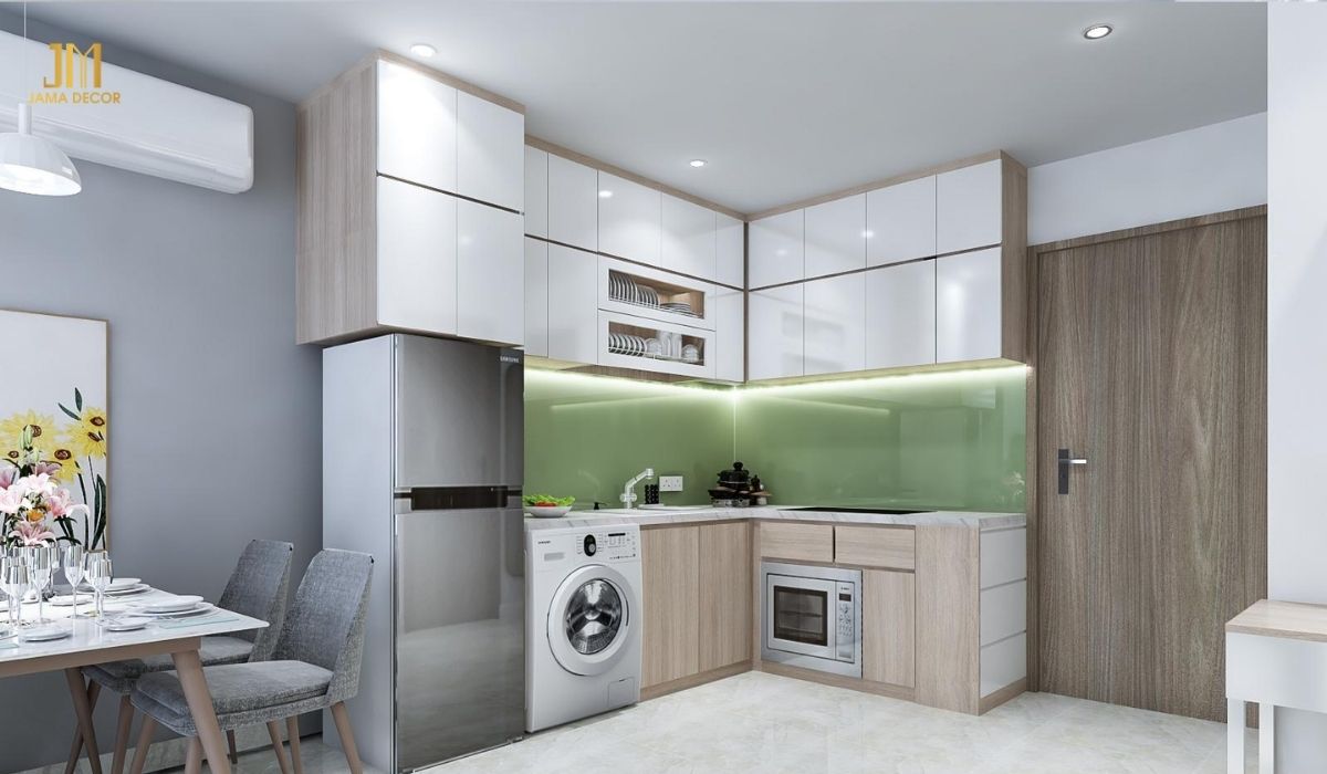 Tủ bếp kết hợp đèn led âm tường hỗ trợ quá trình nấu ăn dễ dàng hơn