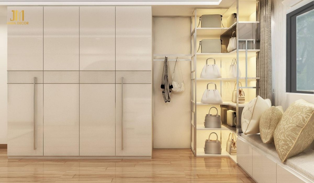 Tủ quần áo 4 cánh kết hợp kệ đựng túi xách tiện nghi