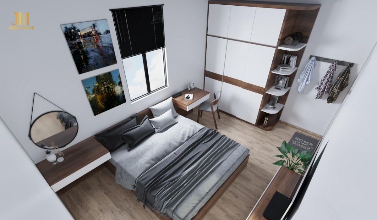 Không gian phòng ngủ đầy đủ nội thất nhìn từ trên cao