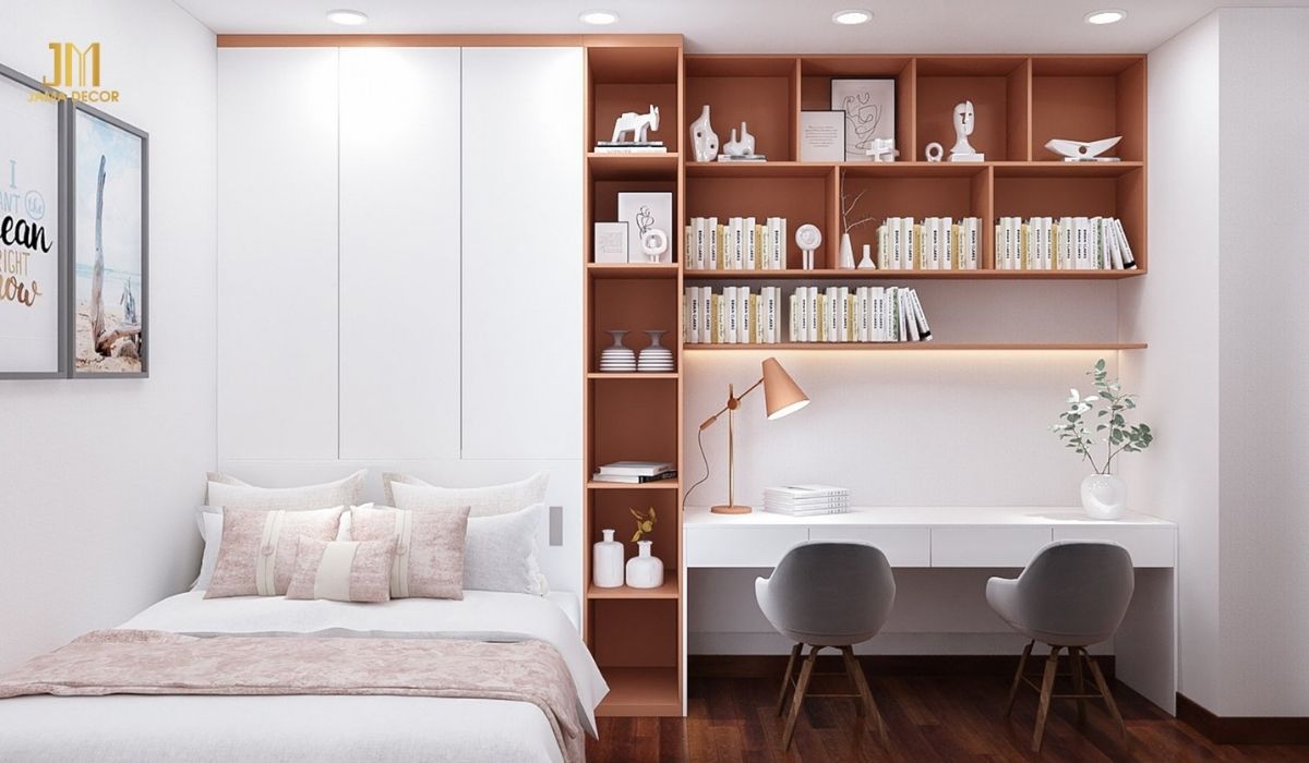 Phòng ngủ kết hợp không gian học tập tiện nghi dành cho bé