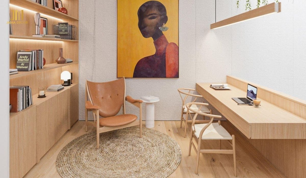 Bàn làm việc gắn tường được thiết kế để treo trên tường, giúp tiết kiệm diện tích phòng