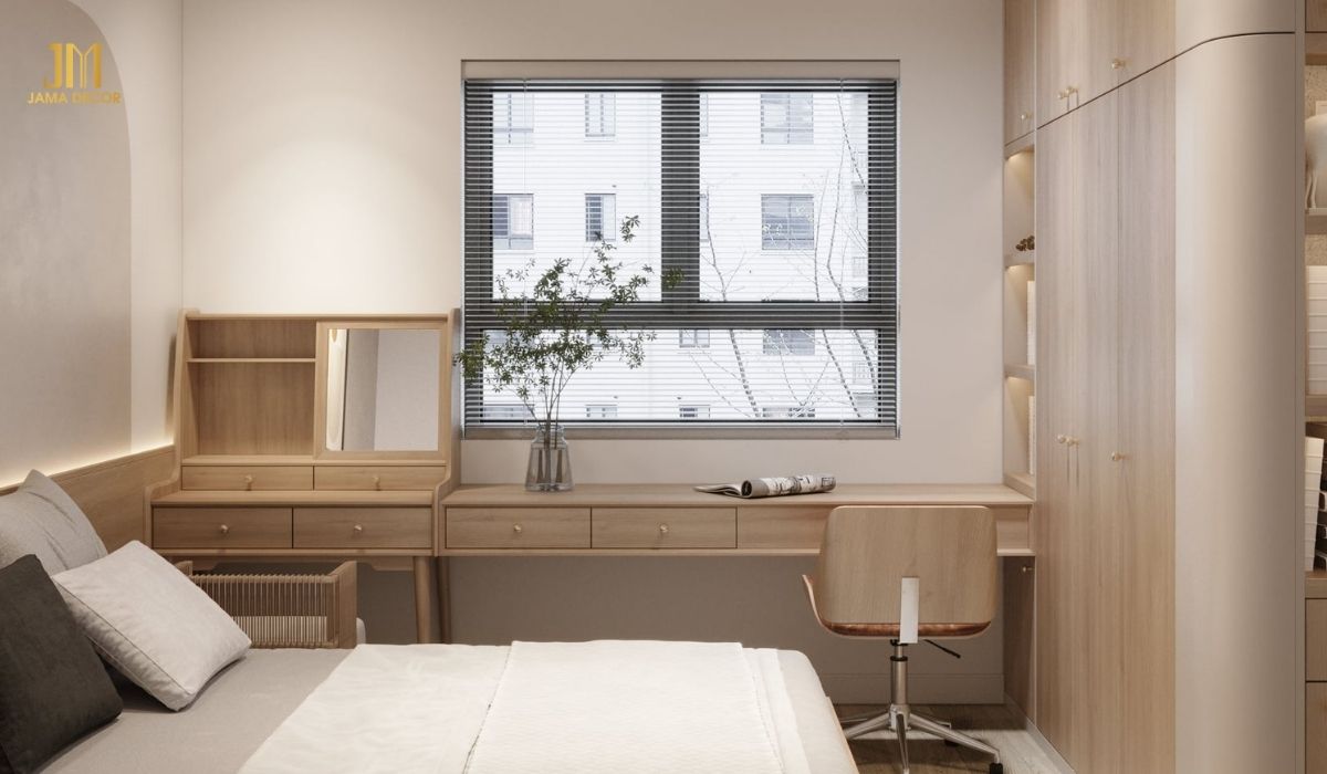 Bàn làm việc kết hợp bàn trang điểm là một giải pháp tuyệt vời cho những không gian nhỏ hẹp