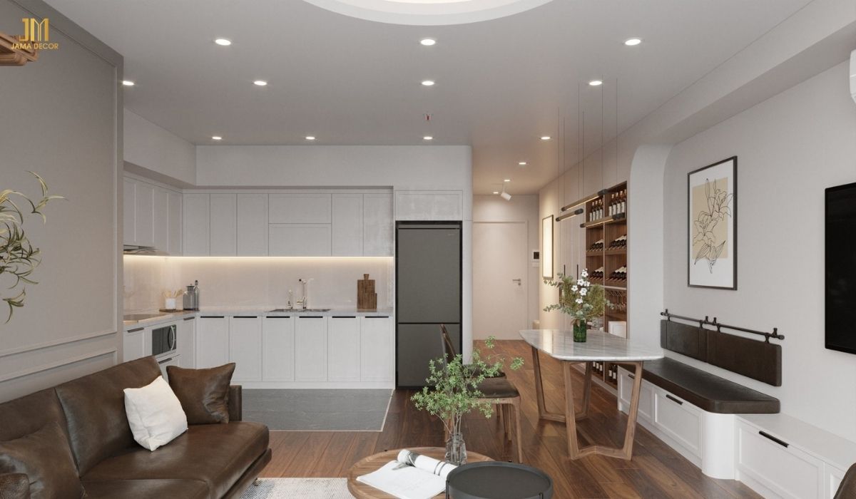 Tủ bếp trong chung cư thường có kích thước nhỏ gọn, được thiết kế đơn giản, phù hợp với diện tích