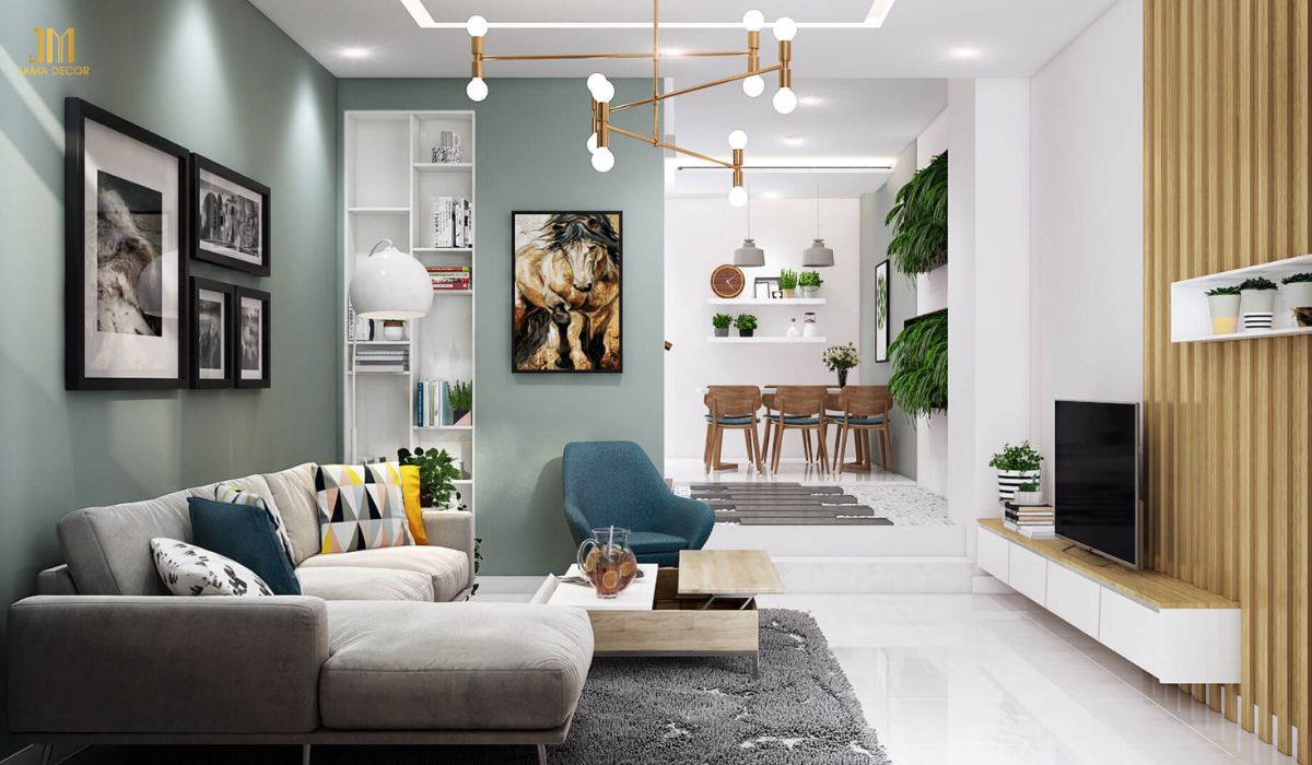 Nếu bạn là một người yêu thích sự đa sắc màu thì mẫu thiết kế nội thất phòng khách này chắc chắn sẽ khiến bạn mê mẩn