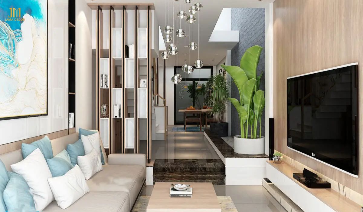 Nội thất hiện đại sử dụng các đường nét đơn giản, gọn gàng, kết hợp với những gam màu trung tính, tạo nên vẻ đẹp tinh tế và thanh lịch cho không gian phòng khách của bạn