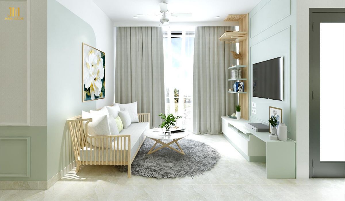 Màu xanh ngọc lam, sắc màu của thiên nhiên, giúp phòng khách trở nên tươi mới, tràn đầy sức sống