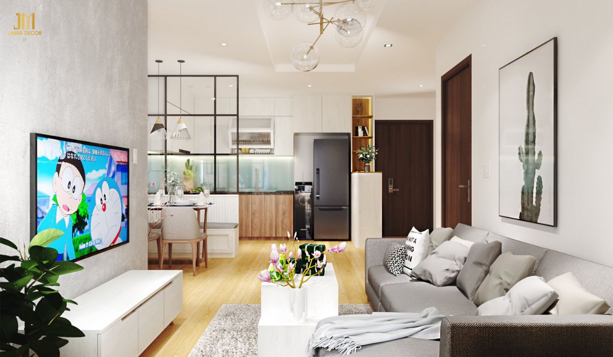 Trang trí một bức tranh tường, một bình hoa nhỏ sẽ giúp không gian phòng khách của bạn tránh sự đơn điệu