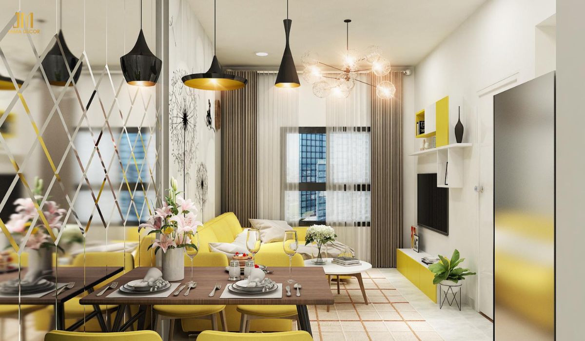 Màu vàng là gam màu nổi bật, có thể thu hút sự chú ý của mọi người, giúp phòng khách của bạn trở nên ấn tượng hơn