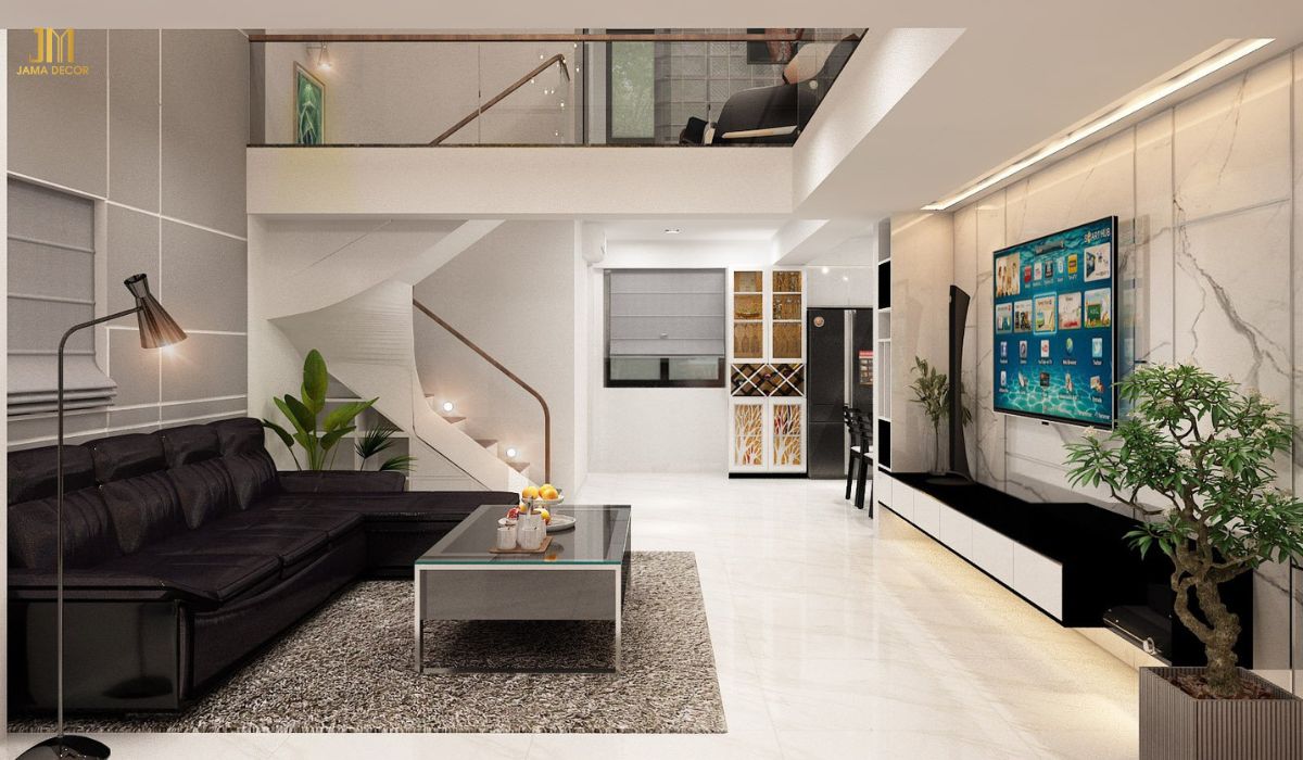 Tone màu sáng kết hợp cùng đèn nhỏ ánh sáng cam mang đến sự ấm áp cho căn phòng