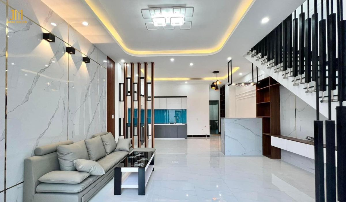 Thiết kế phòng khách liền bếp được khá nhiều người sử dụng khi xây dựng nhà phố