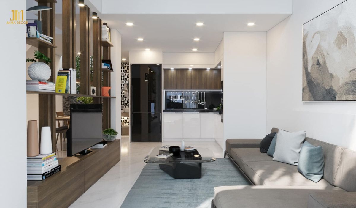 Phòng khách liền bếp thường được ưu tiên sử dụng tại các căn hộ chung cư