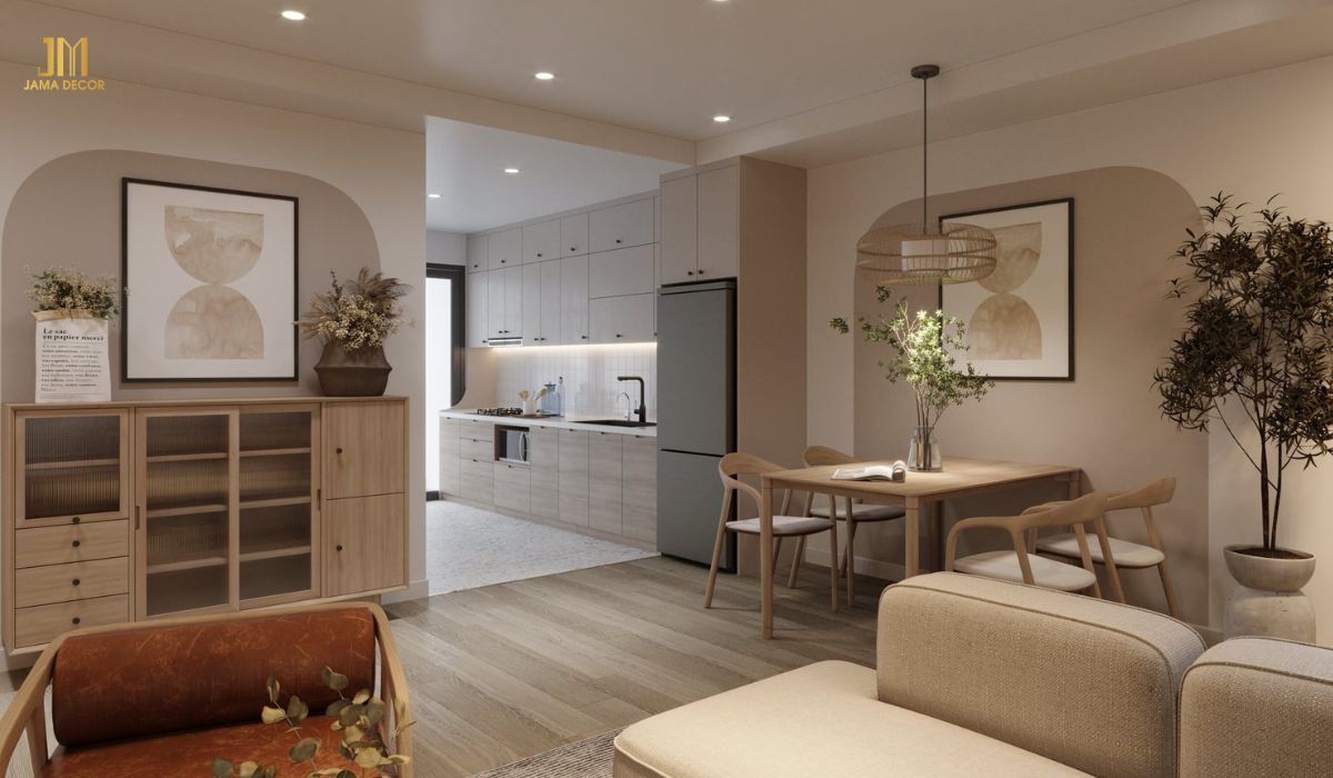 Thiết kế phòng khách liền bếp giúp tối đa hóa không gian sống