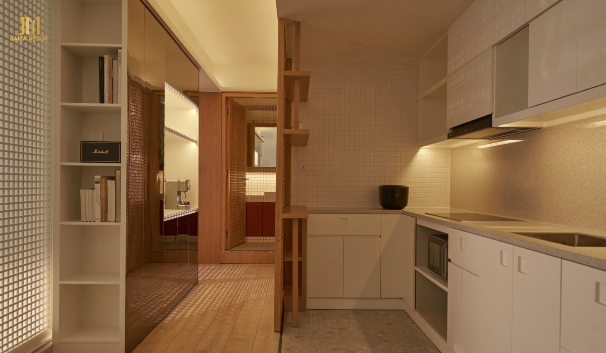 5 cách bố trí nội thất bếp khoa học, tiện lợi 26 Hệ tủ bếp đơn giản trong không gian nhỏ gọn