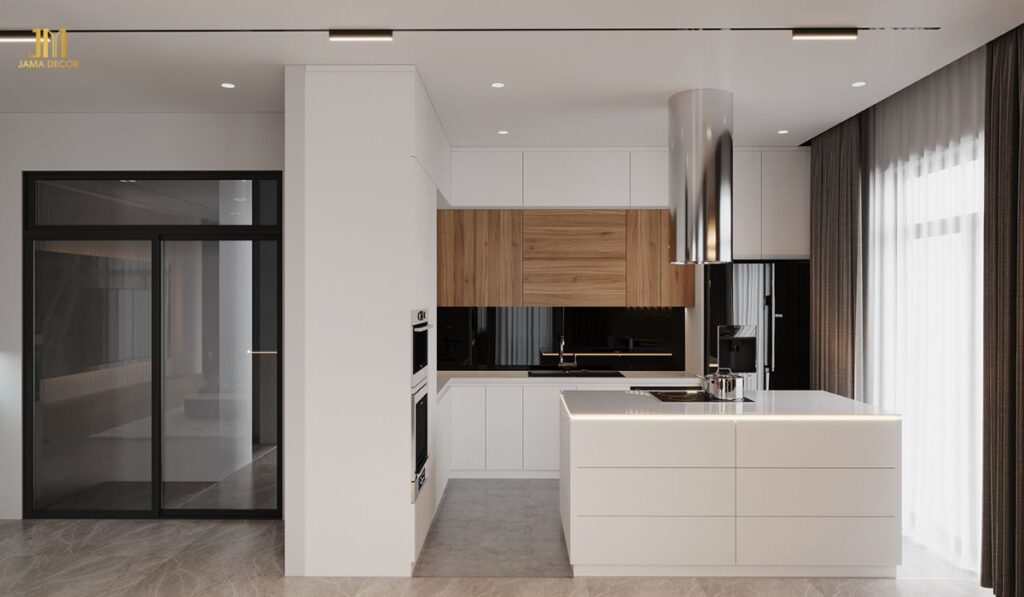 Mẫu thiết kế nội thất bếp thông minh điển hình được khá nhiều người ưa chuộng hiện nay
