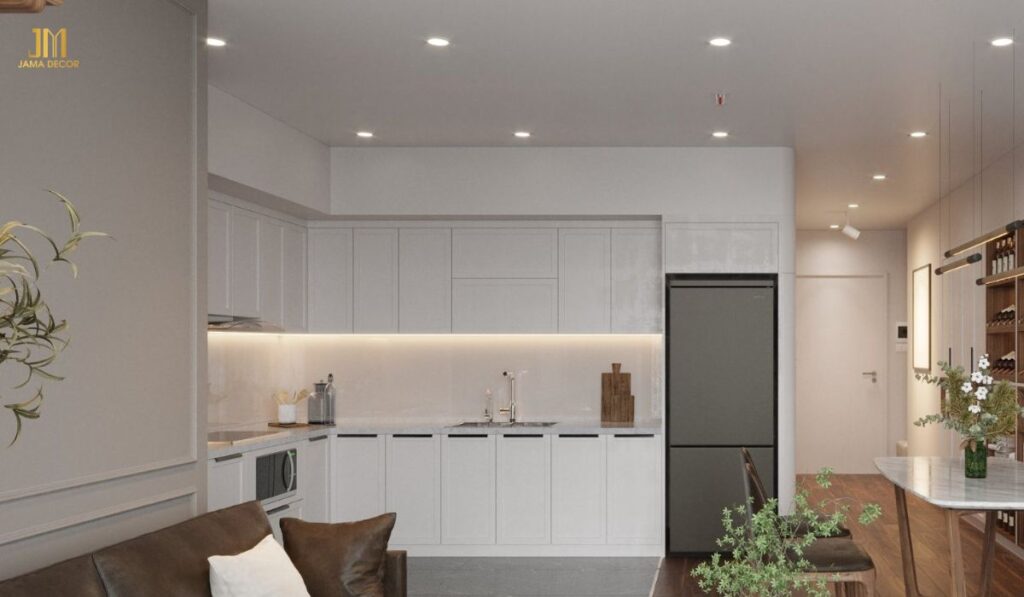 Gian bếp bừng sáng và hiện đại với hệ tủ tiện nghi
