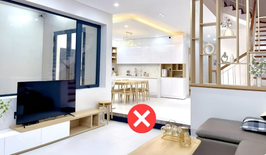Nền bếp cao hơn nền phòng khác là điều kiêng kỵ trong phong thủy nhà bếp