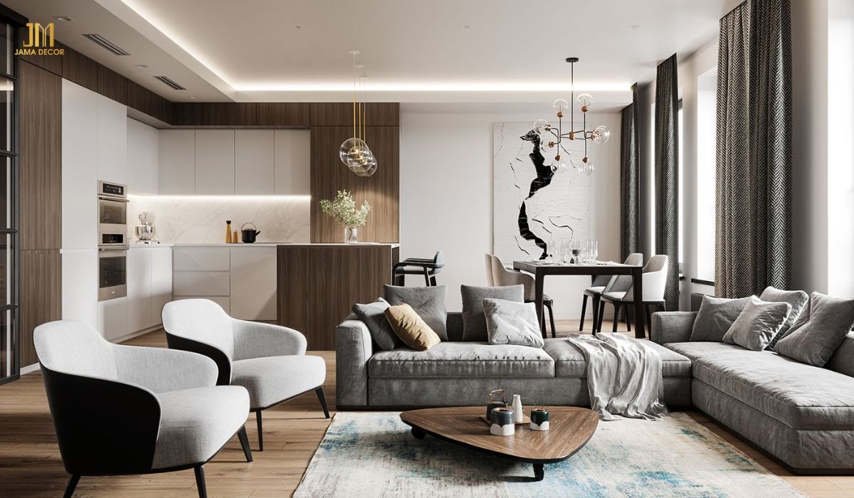 Tone màu sữa và nội thất màu xám trắng là một sự kết hợp hài hòa, mang đến cảm giác nhẹ nhàng, tinh tế và sang trọng