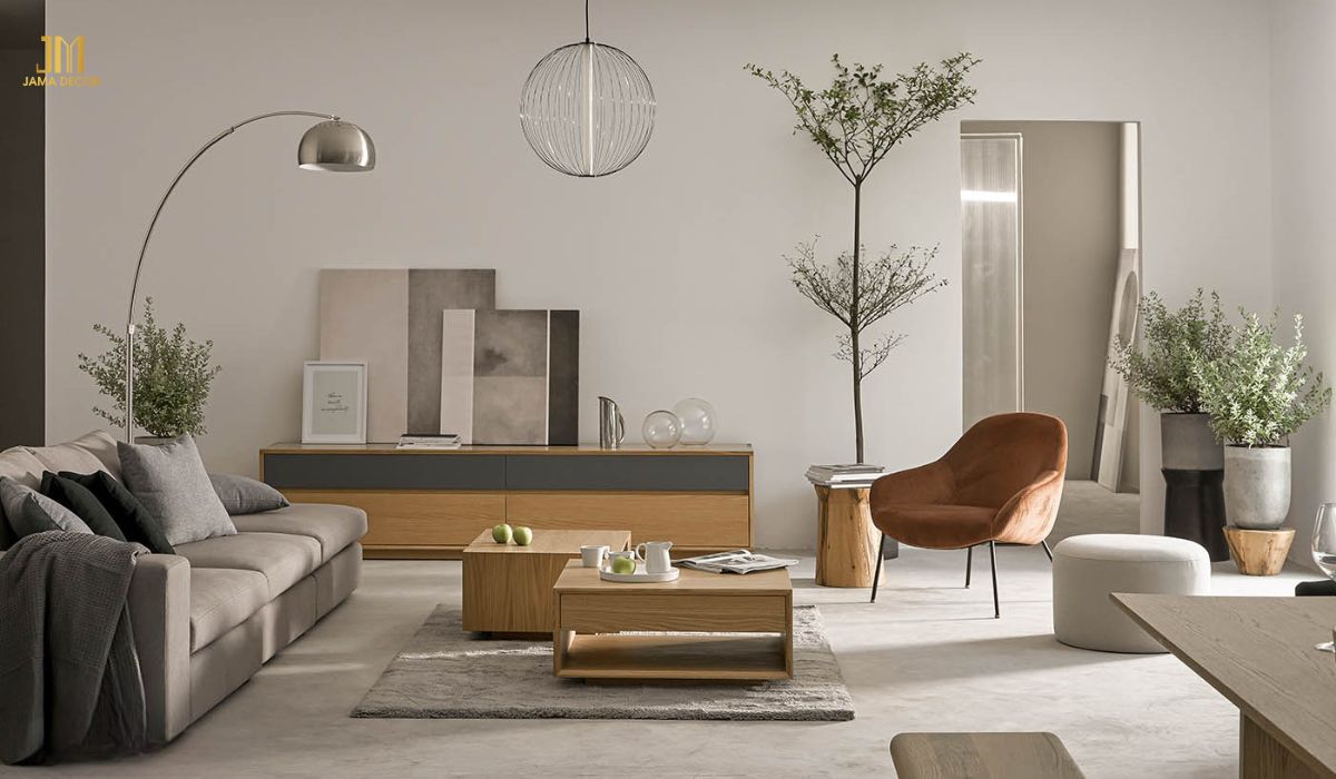 Màu sắc trung tính của sofa da sẽ giúp không gian phòng khách trở nên rộng rãi và thoáng đãng hơn