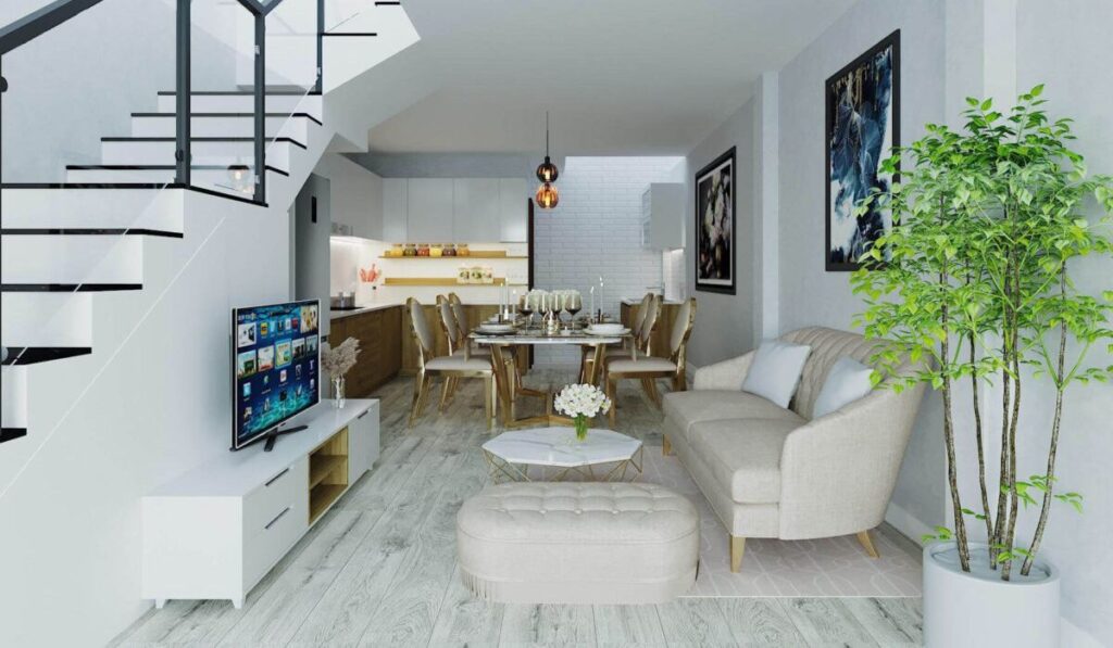 5 quy tắc phối màu nội thất phòng khách đẹp sang 22 Phòng khách được thiết kế đơn giản, gọn gàng, tạo cảm giác rộng rãi và thoáng mát