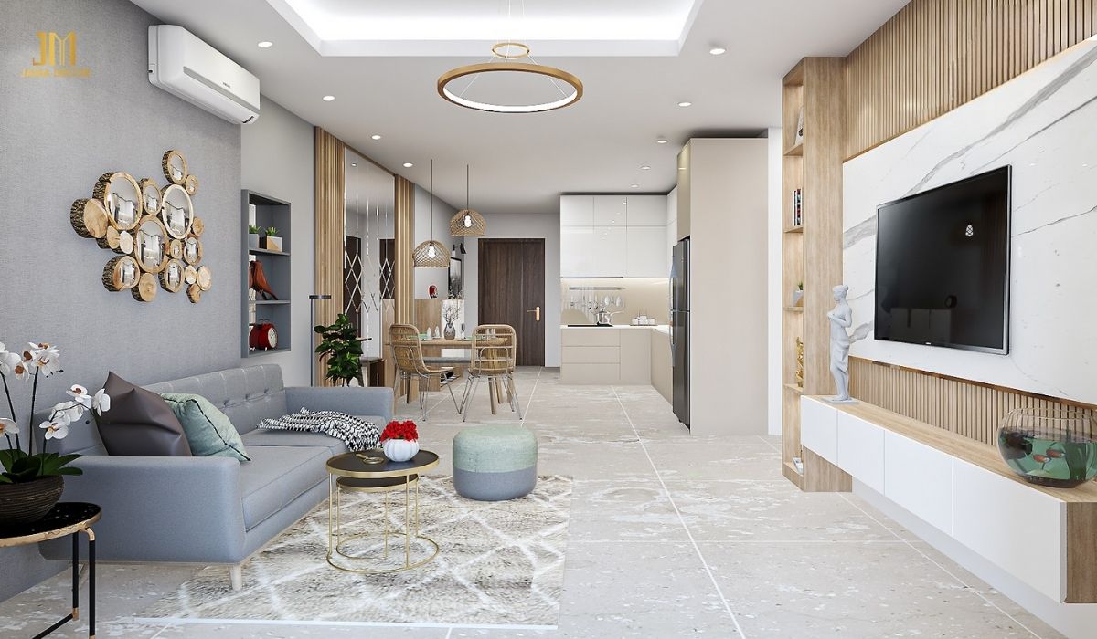 Chậu hoa nhỏ xinh kết hợp đồ treo tường độc đáo càng làm không gian nổi bật hơn