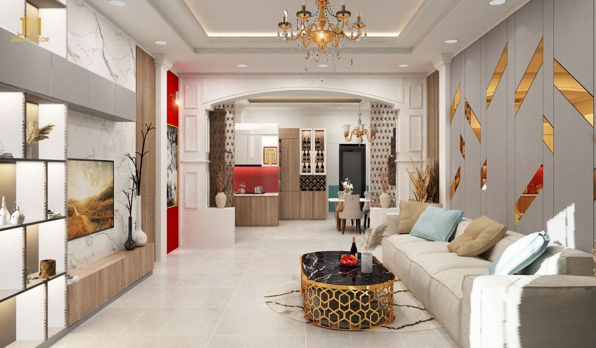 Phòng khách đầy sức sống với màu sắc tươi sáng và nổi bật