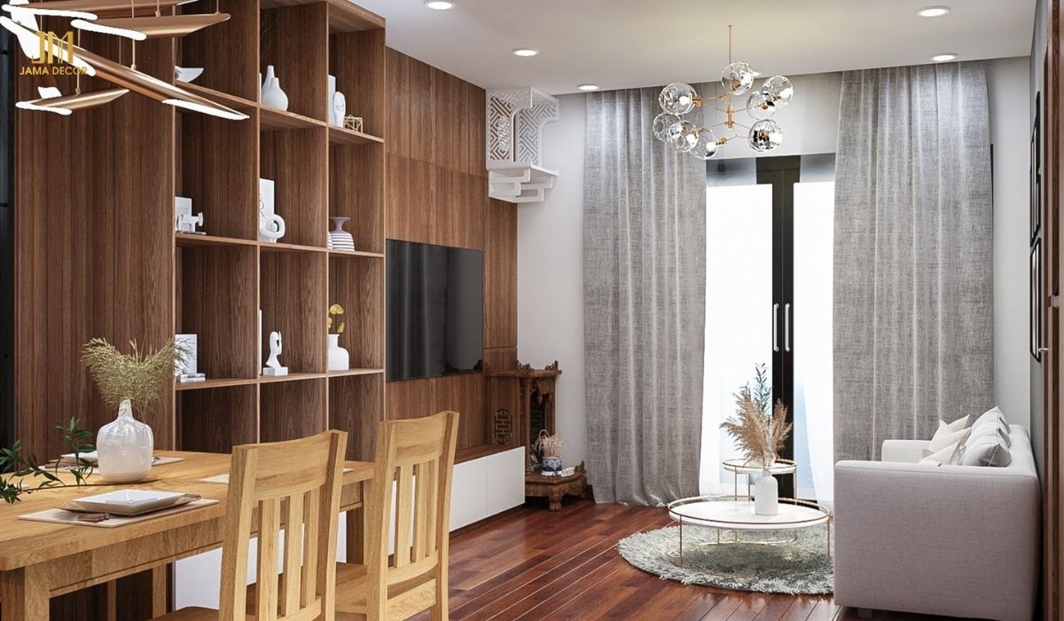 Khu vực thờ cúng được tận dụng thiết kế ngay tại phòng khách cũng là một ý tưởng hay dành cho bạn