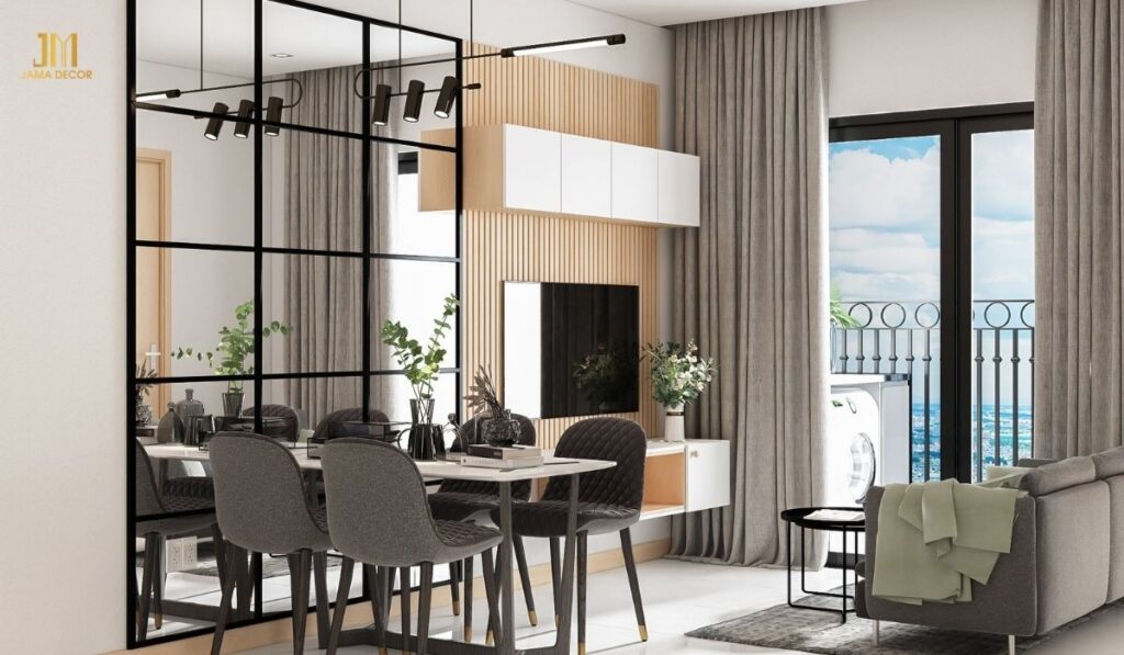 Cửa kính ban công được thiết kế lớn giúp căn phòng tràn ngập ánh sáng