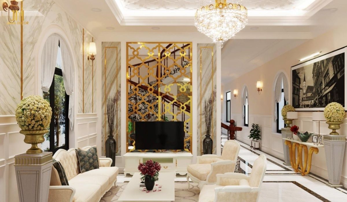 Mẫu thiết kế phòng khách dành cho gia chủ yêu thích phong cách Tân cổ điển