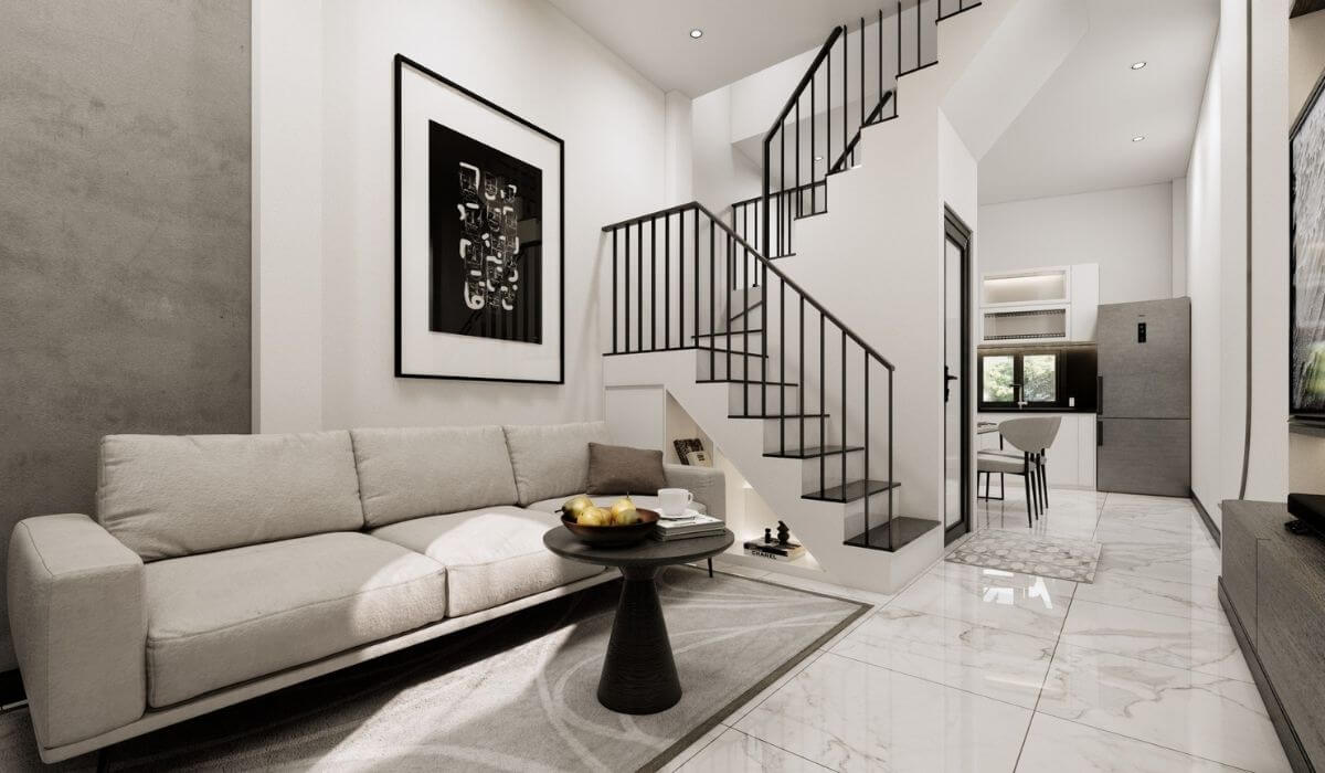 Phòng khách nhà phố ưu tiên sử dụng tone màu sáng tạo cảm giác thanh lịch, nhẹ nhàng