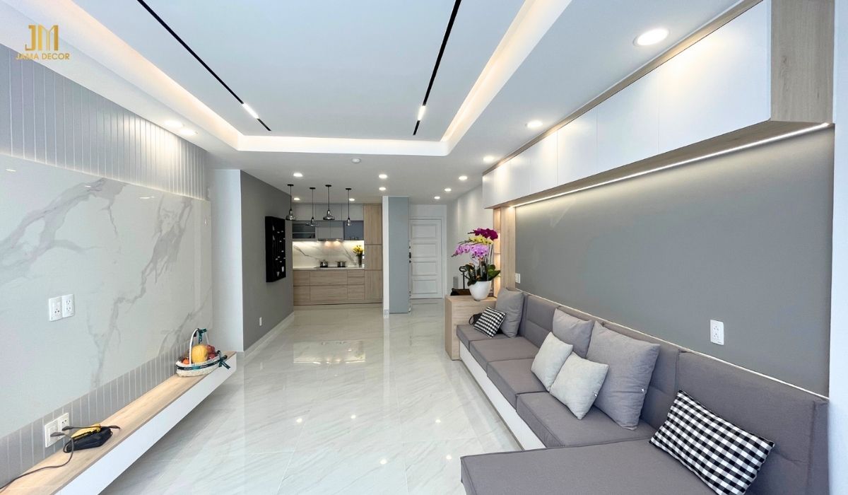 Cách tính chi phí cải tạo nội thất theo giá thị trường 43 Sử dụng hệ tủ thông minh trong thiết kế nội thất phòng khách càng giúp tận dụng tối đa diện tích