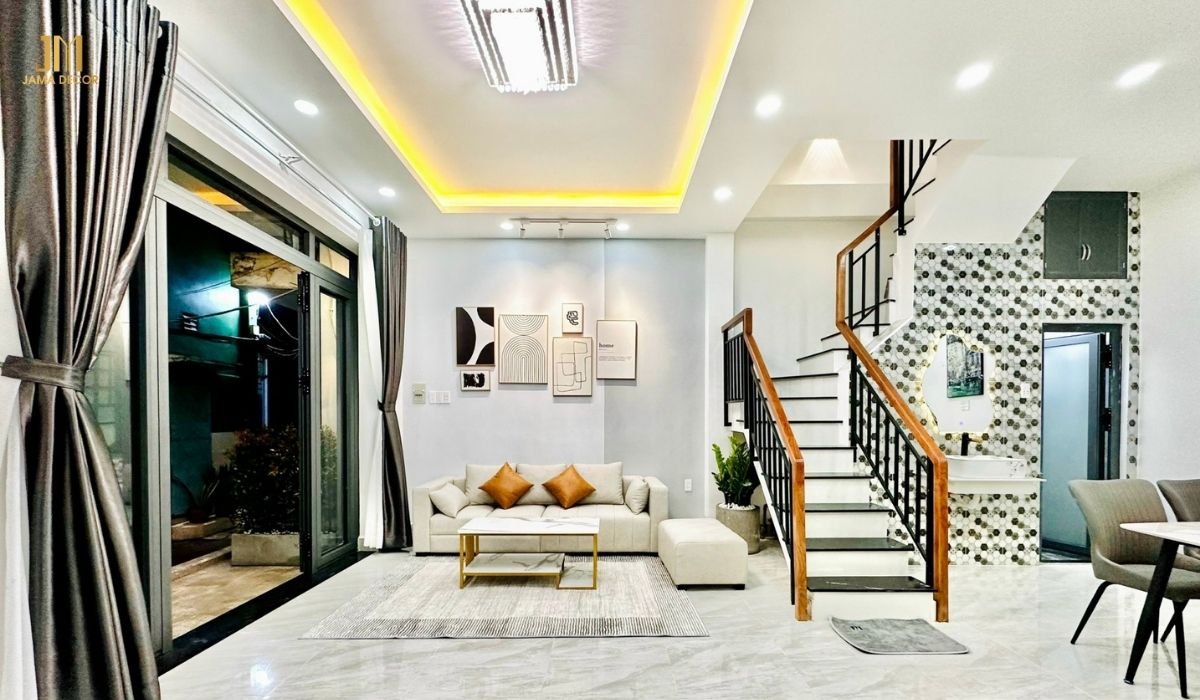 Cách tính chi phí cải tạo nội thất theo giá thị trường 39 Phòng khách liền bếp với thiết kế tối giản, sử dụng gam màu sáng tô đậm nét hiện đại